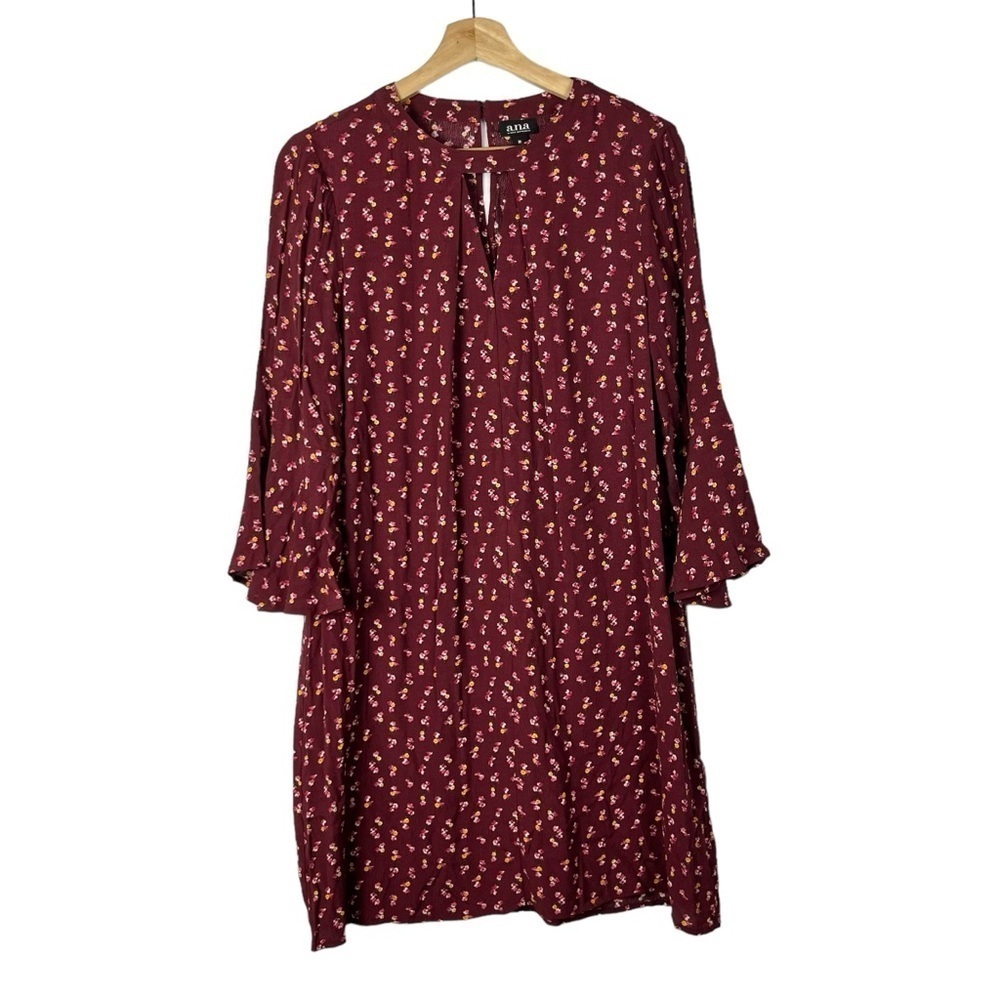 A.N.A Red Floral Long Sleeve Shift Dress M